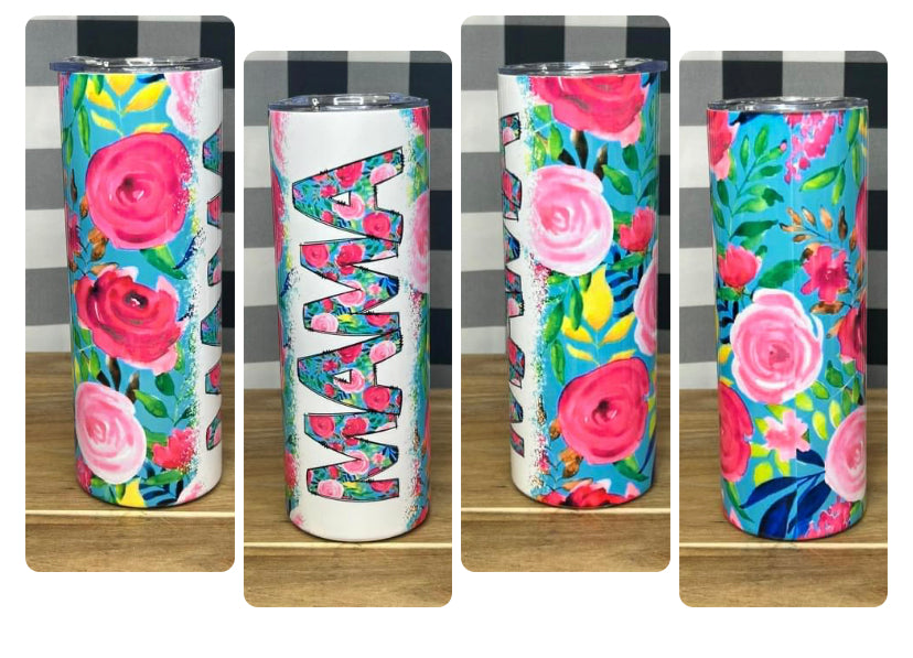 Mama 20 oz tumbler with flowers