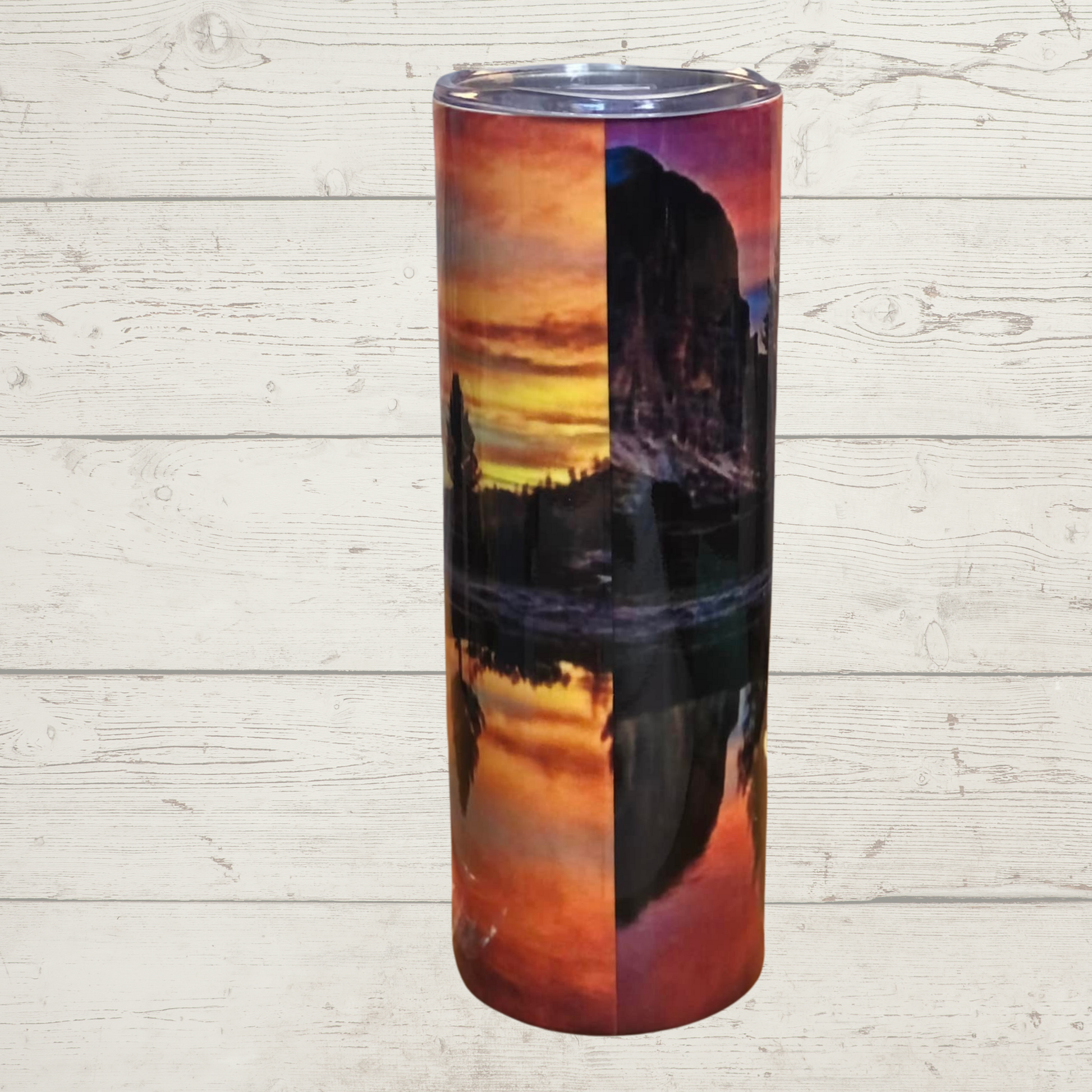 Life is Better at the Lake, Sublimation Tumbler Horizon and Trees Relecting on Lake at Dusk/Dawn with Fall Colors Vivid High Definition Image on A Quality 20 oz Sublimation Tumbler with Lid and Stainless Reusable Straw