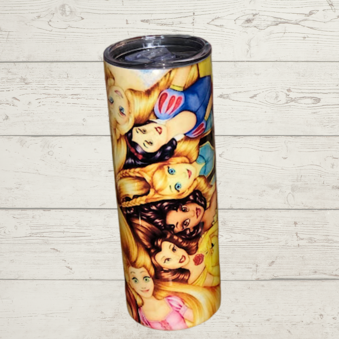 Little Girls Fantasy Cup of Princesses From Their Favorites Multicolor Bright Very Vivid High Definition Image of Princesses with Hair Twirling Together on a Quality 20 oz Tumbler/Mug/Cup with Lid and Stainless Reusable Straw Farm-Lite Candles Custom Gifts and More