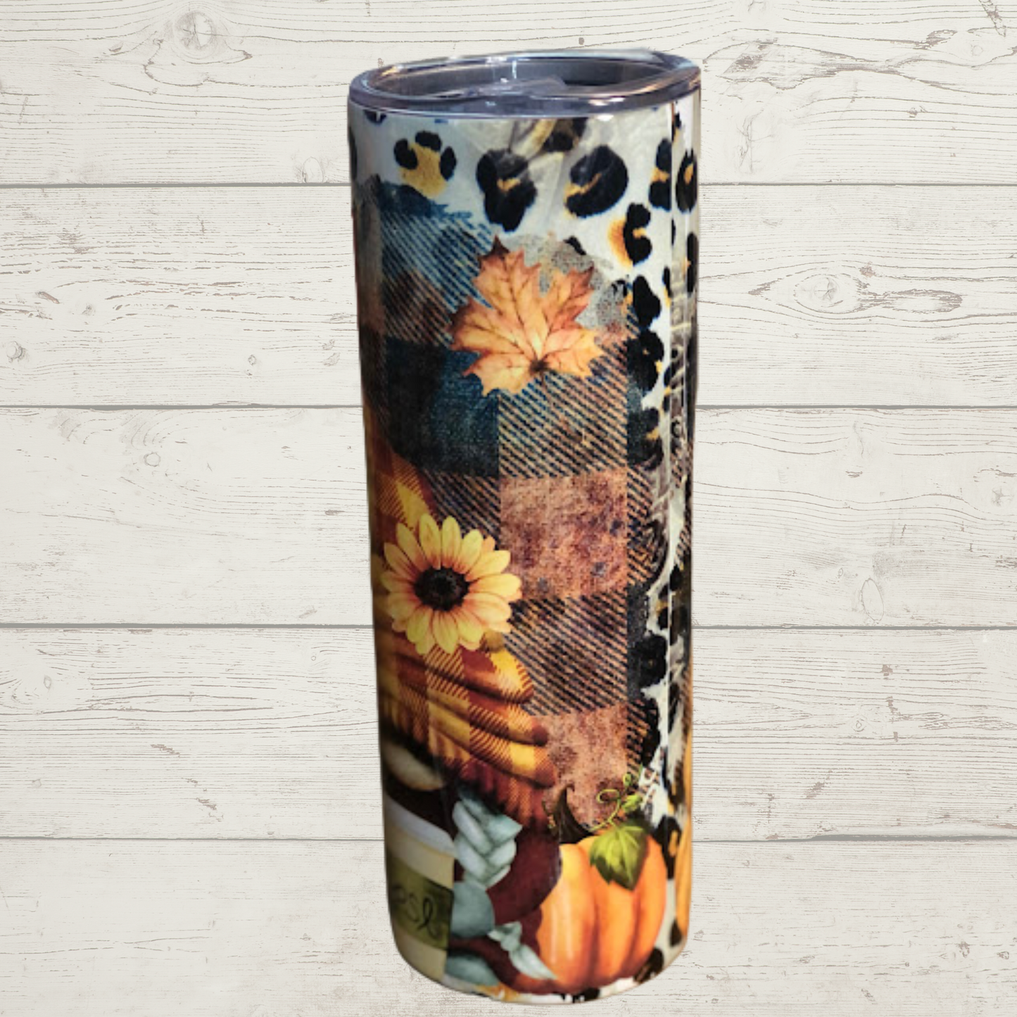 Pumpkin Spice Everything with Gnome Pumpkins and Leopard Print Flannel and Flowers Fall High Definition Image Quality 20 oz Tumbler/Mug/Cup with Lid and Stainless Reusable Straw Farm-Lite Candles Custom Gifts and More