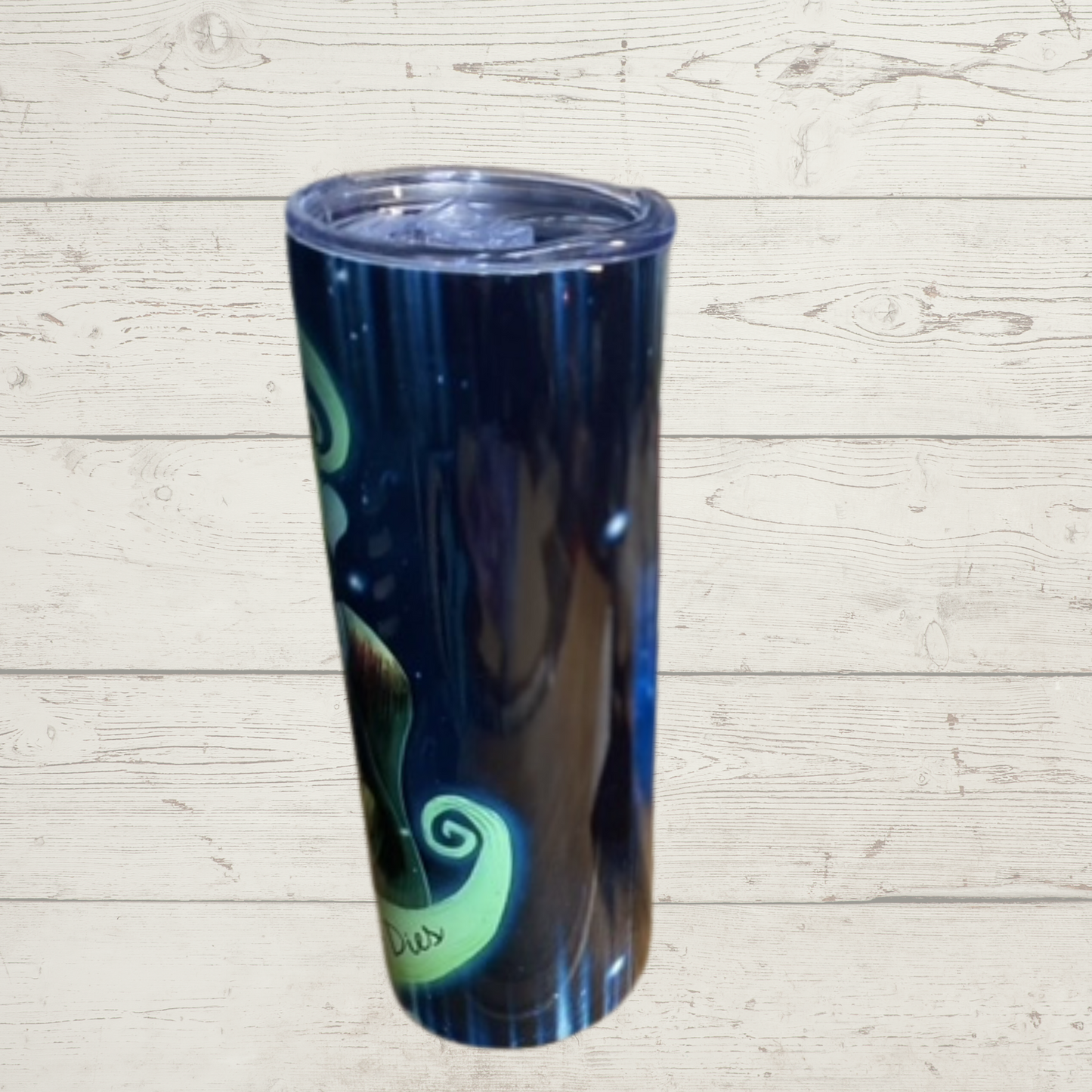 Nightmare Before Christmas Sublimation Tumbler Jack and Sally surrounded by the moon "Love Never Dies" High Definition Vivid Image on a Quality 20 oz Tumbler/Mug/Cup with Lid and Stainless Reusable Straw Farm-Lite Candles Custom Gifts and More