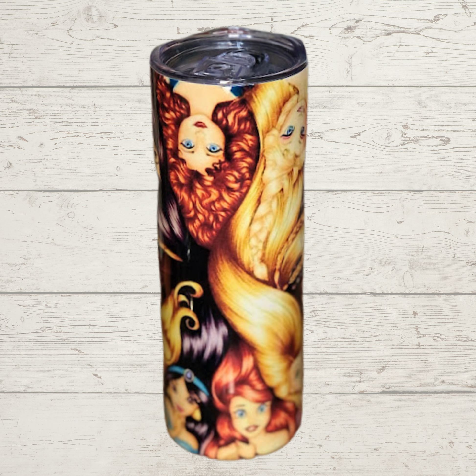 Little Girls Fantasy Cup of Princesses From Their Favorites Multicolor Bright Very Vivid High Definition Image of Princesses with Hair Twirling Together on a Quality 20 oz Tumbler/Mug/Cup with Lid and Stainless Reusable Straw Farm-Lite Candles Custom Gifts and More