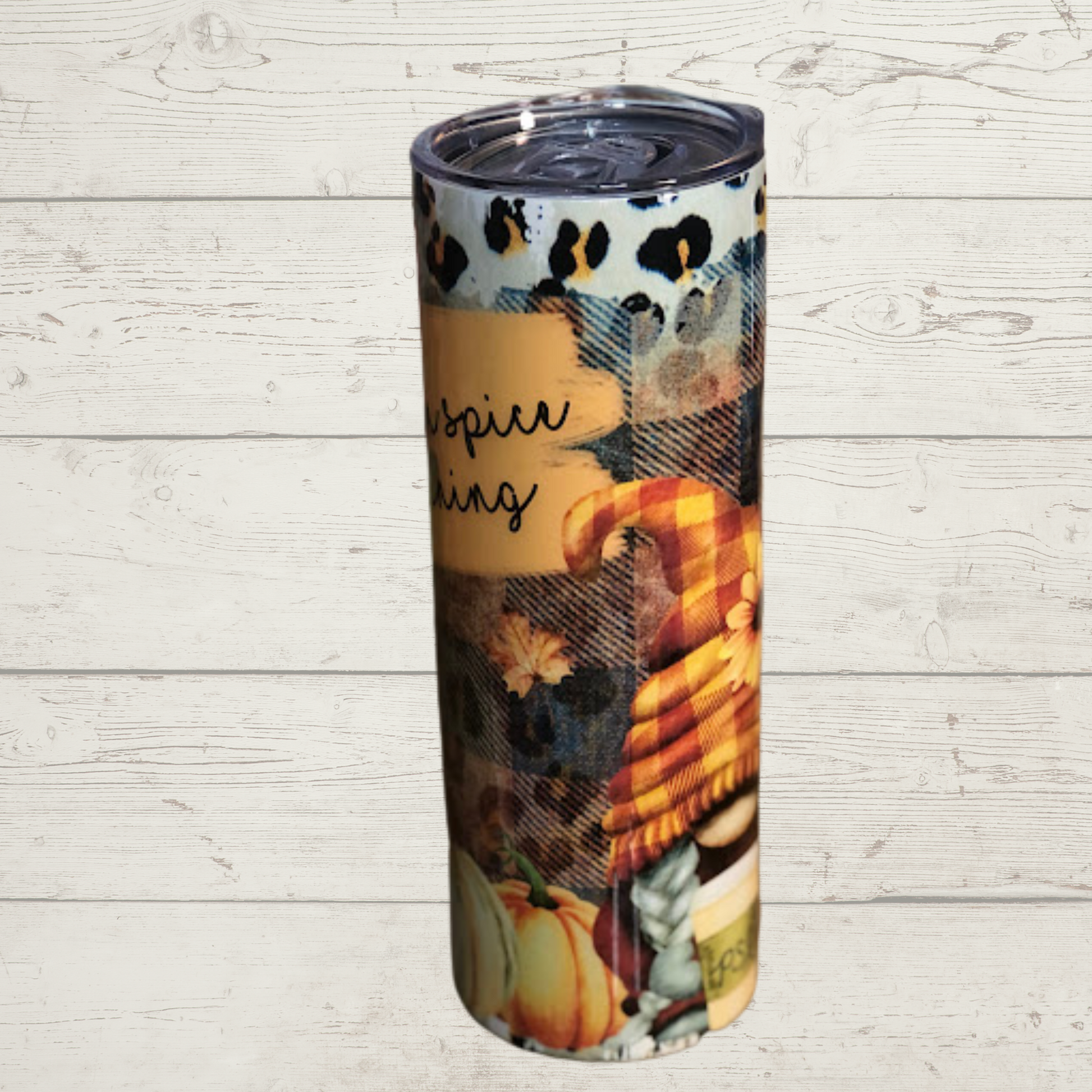 Pumpkin Spice Everything with Gnome Pumpkins and Leopard Print Flannel and Flowers Fall High Definition Image Quality 20 oz Tumbler/Mug/Cup with Lid and Stainless Reusable Straw Farm-Lite Candles Custom Gifts and More