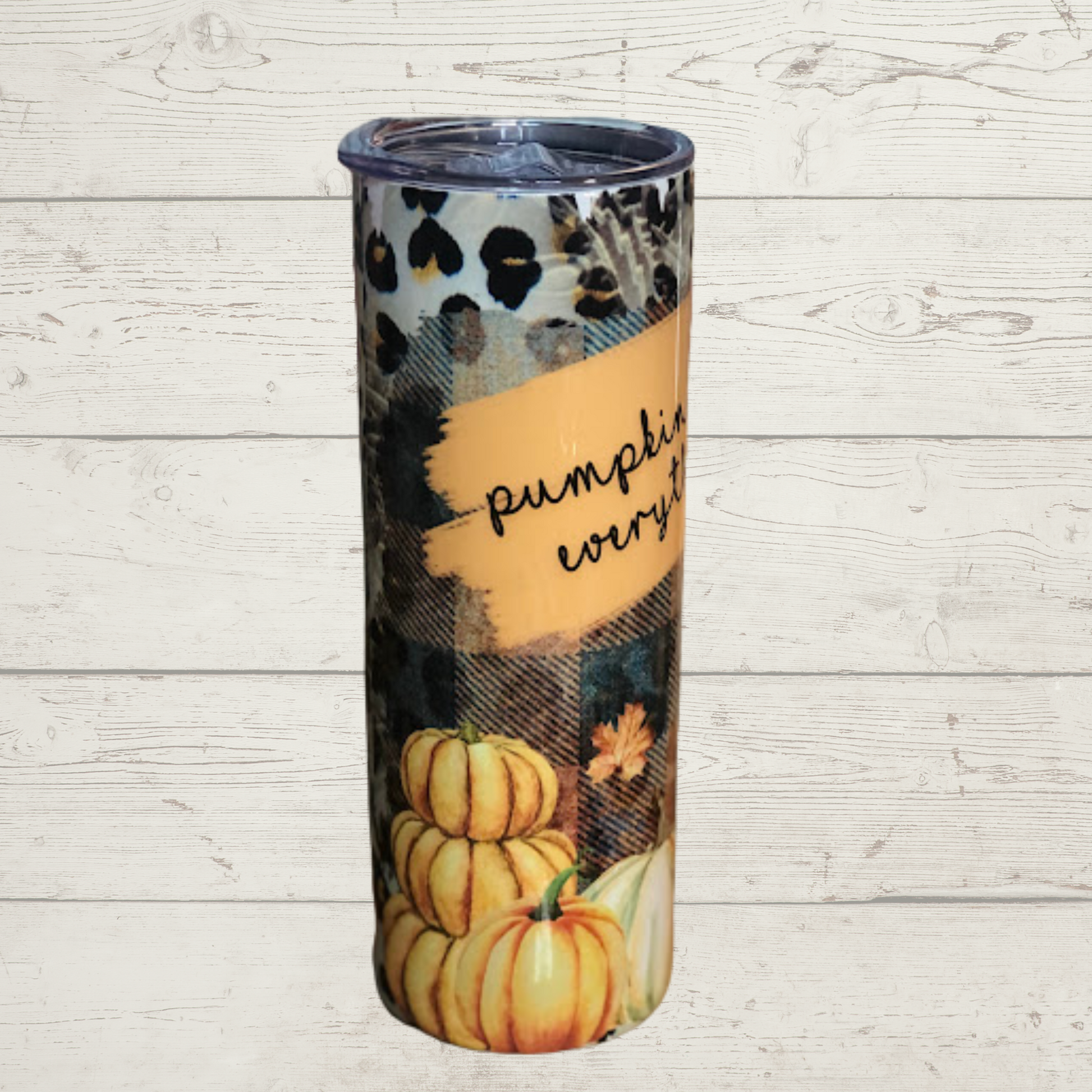 Pumpkin Spice Everything with Gnome Pumpkins and Leopard Print Flannel and Flowers Fall High Definition Image Quality 20 oz Tumbler/Mug/Cup with Lid and Stainless Reusable Straw Farm-Lite Candles Custom Gifts and More