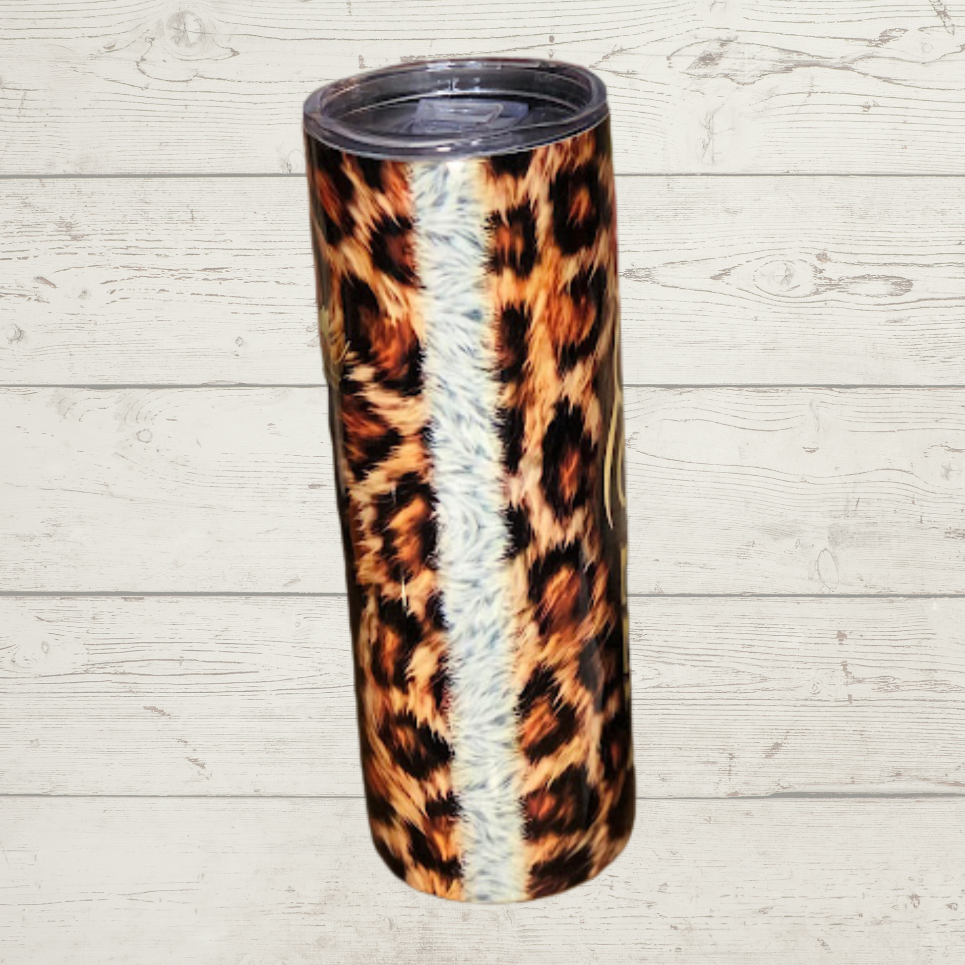  Leopard Print with Gold Queen (text) with Crown Vivid High Definition Image on A Quality 20 oz Tumbler/Mug/Cup with Lid and Stainless Reusable Straw