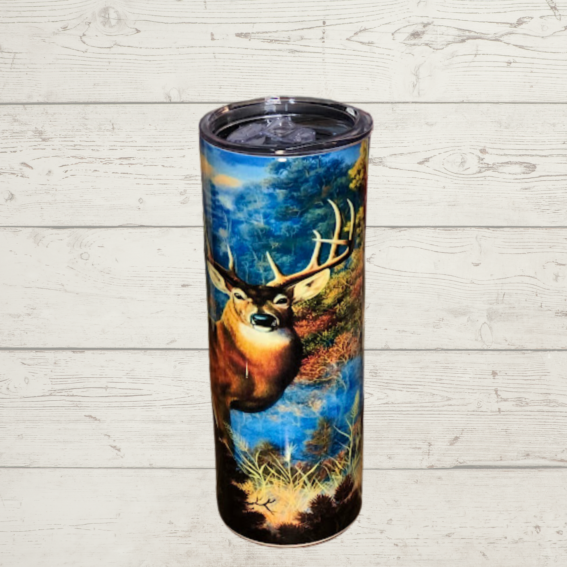 WhiteTail Buck Standing in Field Very Vivid High Definition Image on a Quality 20 oz Tumbler/Mug/Cup with Lid and Stainless Reusable Straw