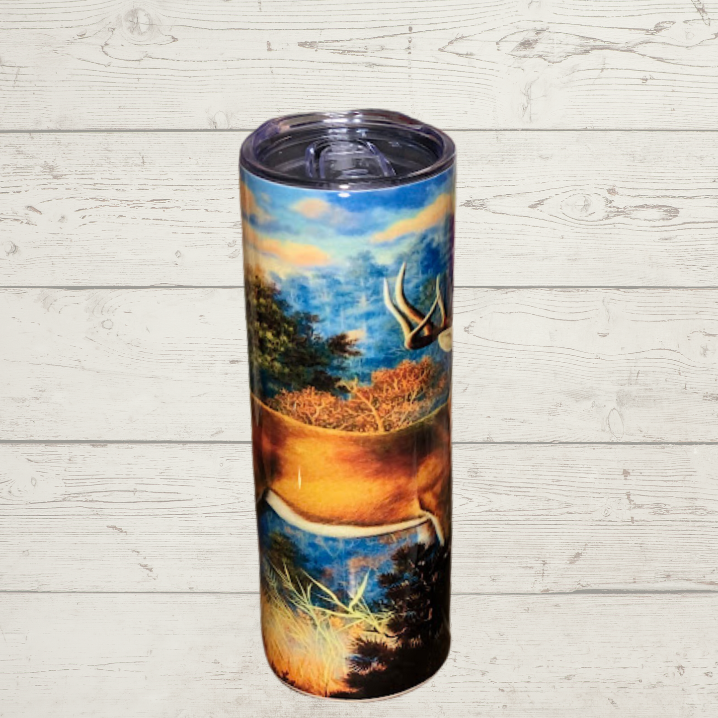 WhiteTail Buck Standing in Field Very Vivid High Definition Image on a Quality 20 oz Tumbler/Mug/Cup with Lid and Stainless Reusable Straw